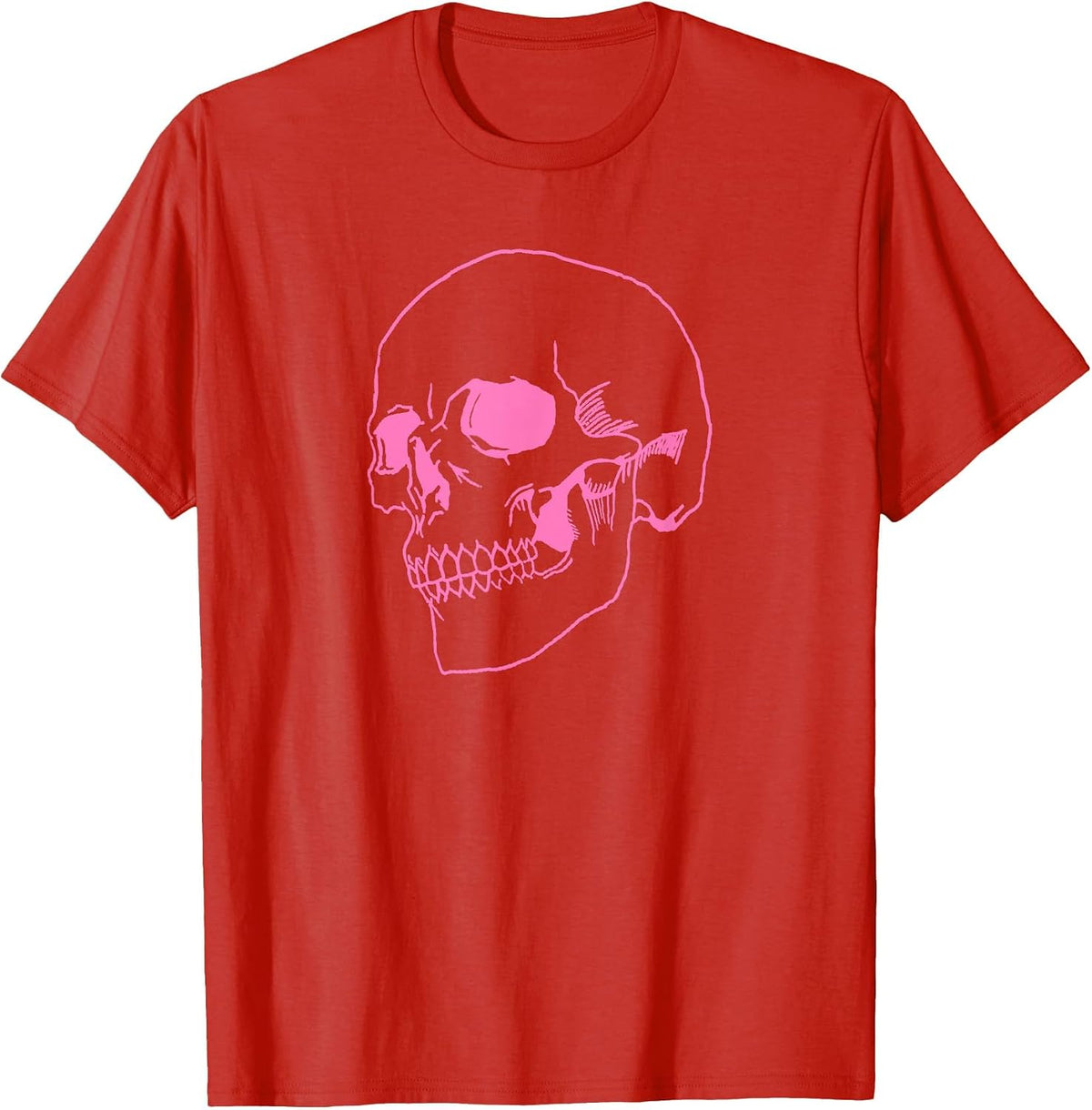 Spooky Halloween Skeleton Pastel Goth Soft Grunge Pink Skull T-Shirt - Red