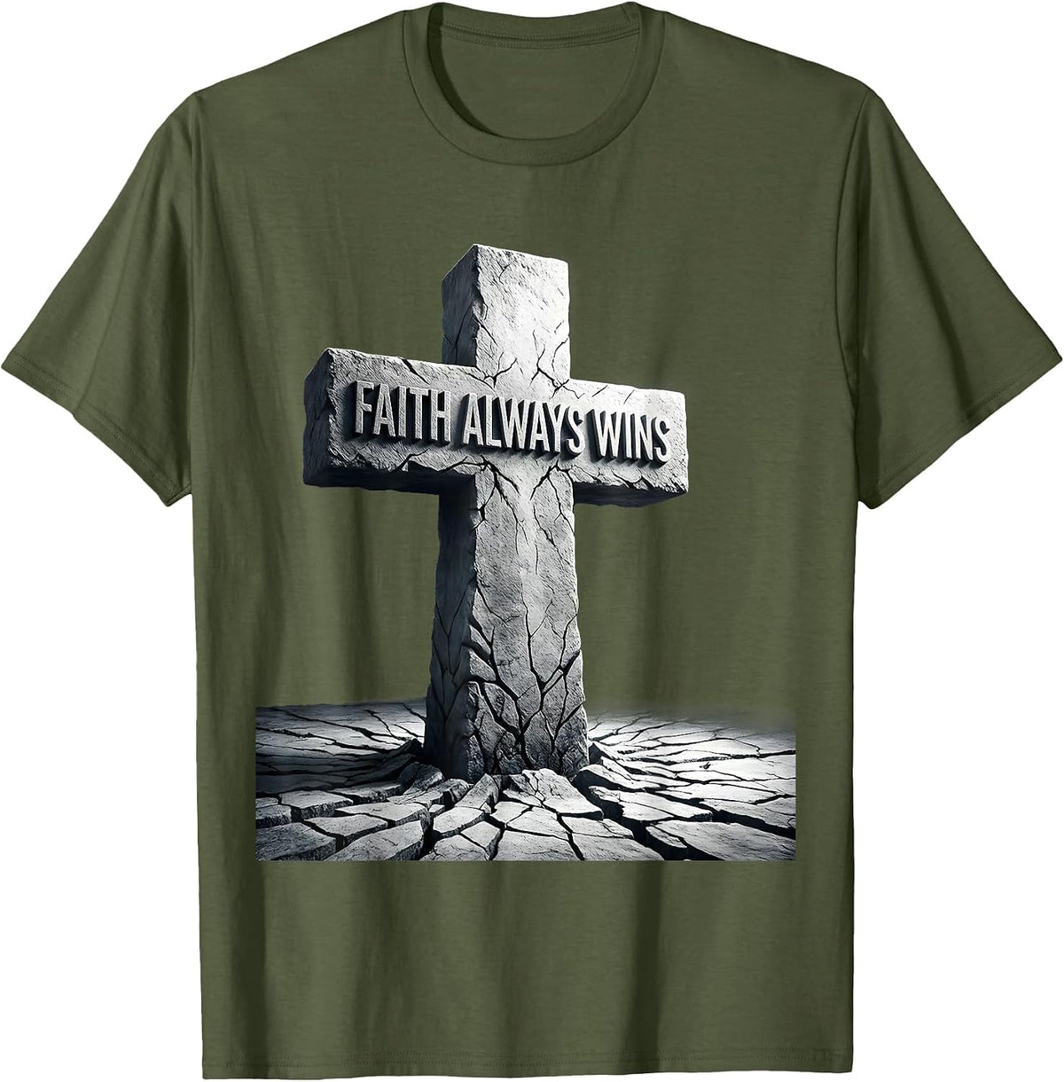 Faith Always Wins Faith Over Fear Graphic Design T-Shirt - Olive Green