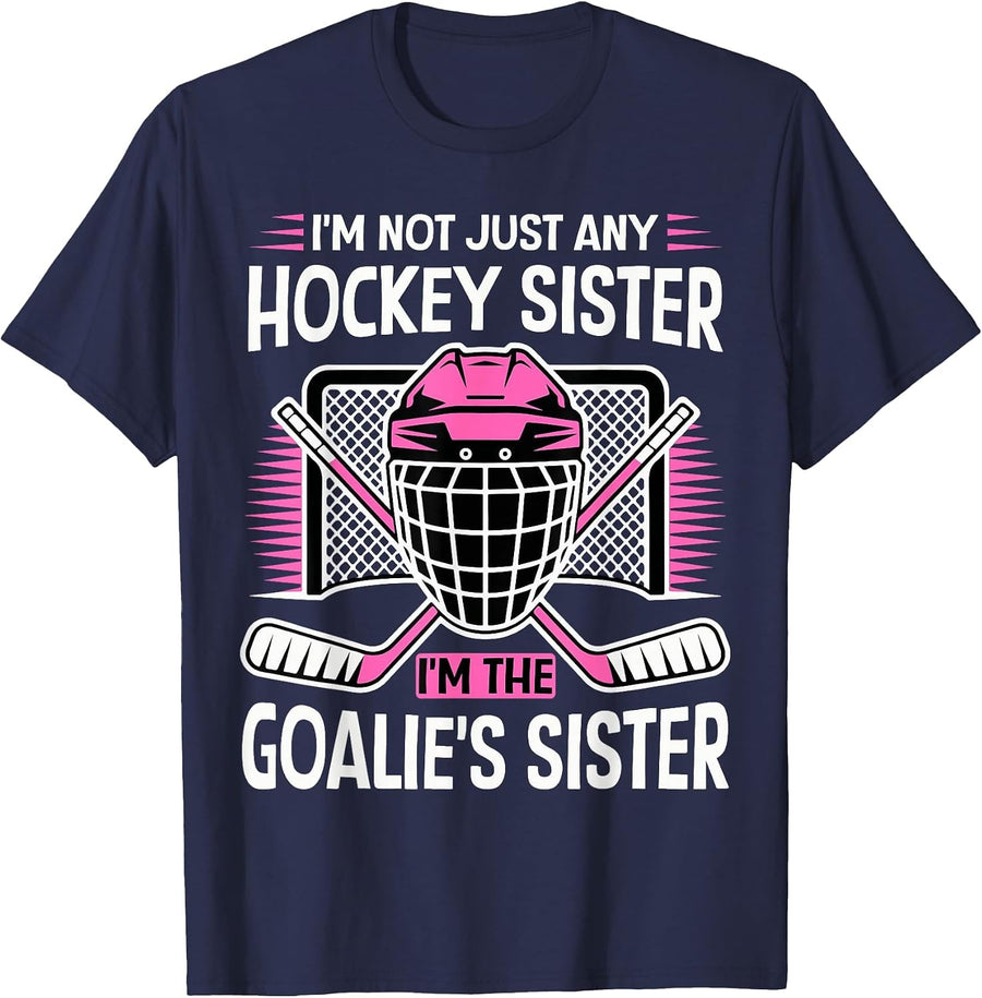 Proud Sister Ice Hockey Goalie Player Sport Girls T-Shirt - Navy Blue