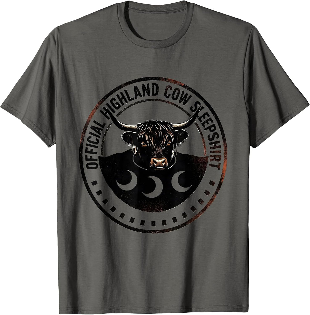 Men's Official Highland Cow Sleepshirt Funny Cozy Cute Animal T-Shirt - Asphalt Grey