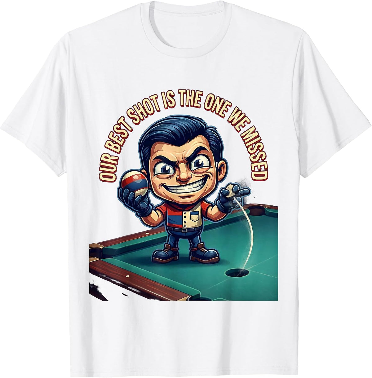 Men's Our Best Shot Is The One We Missed Funny Billiard Player T-Shirt - White