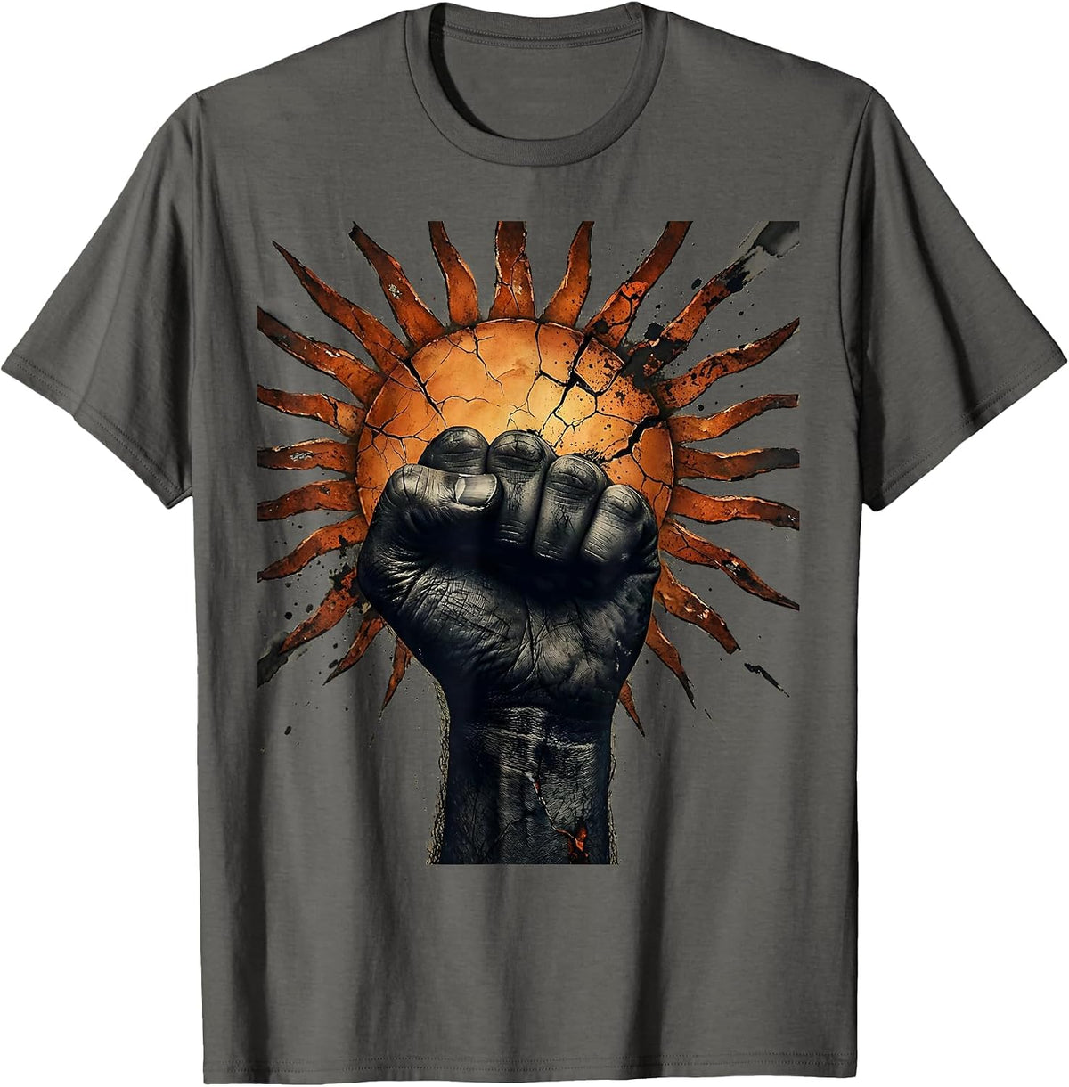 Men's Labor Day Raised Fist Sunset Worker Pride T-Shirt - Asphalt Grey