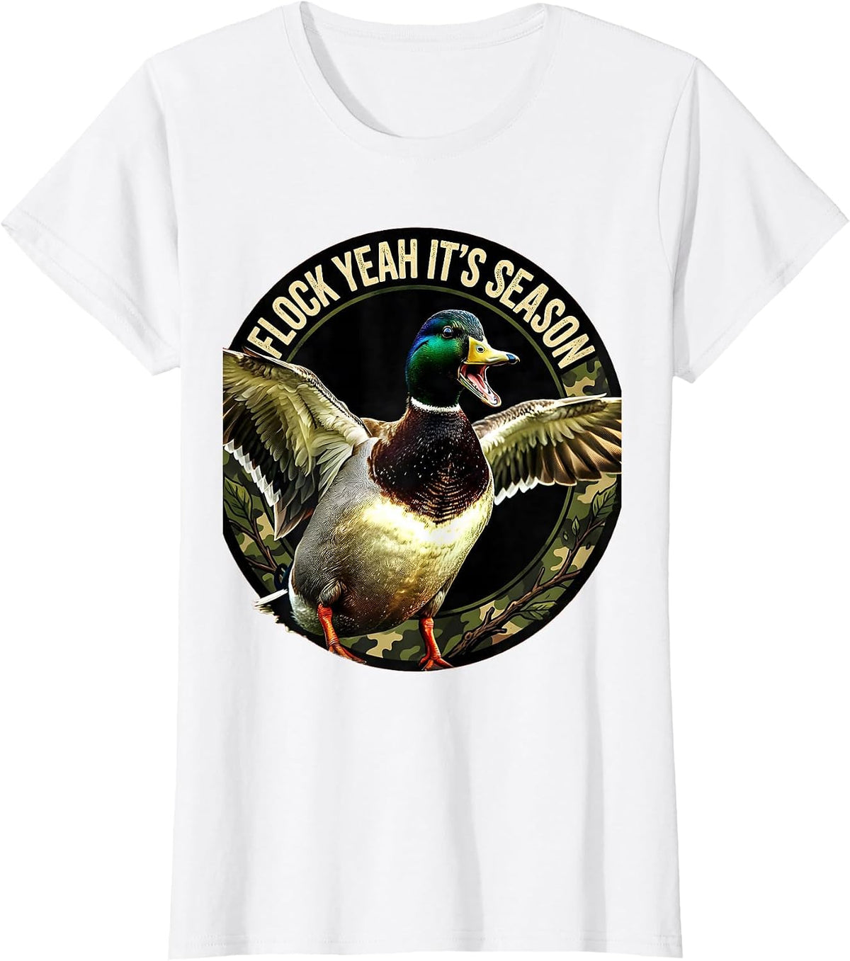 Flock Yeah It's Season Duck Camo Design T-Shirt - White