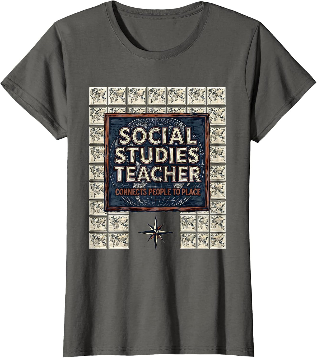 Women's Social Studies Teacher Connects People To Place Teacher T-Shirt - Asphalt Grey