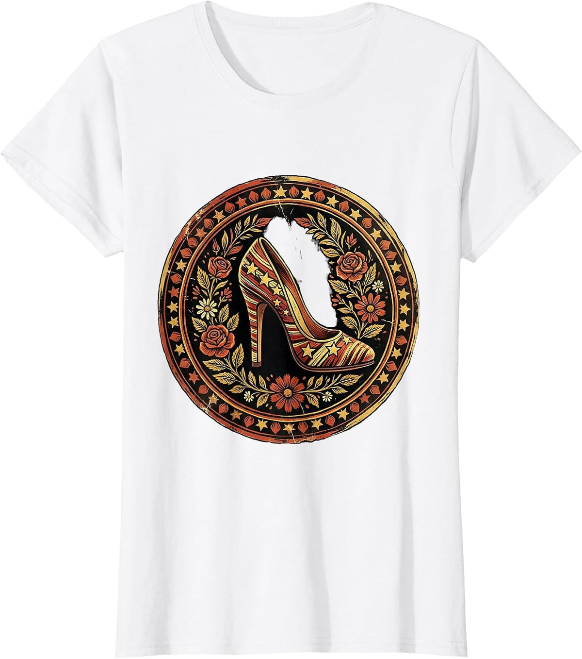 Patriotic High Heels Stars and Stripes Graphic T-Shirt - White