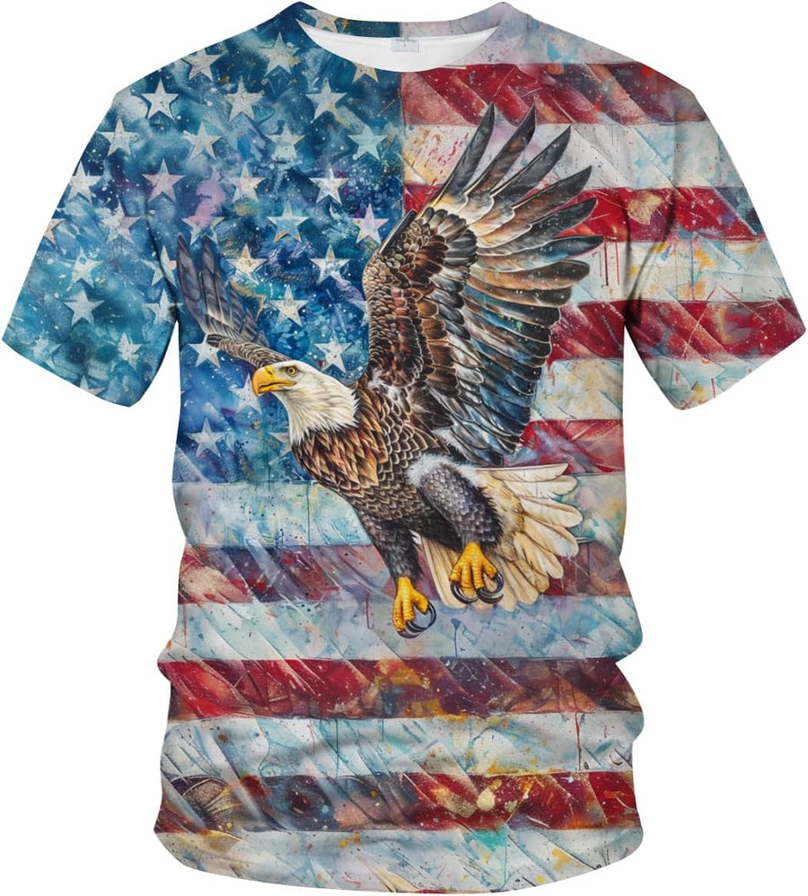 LAOLIUSN Men's 3D Eagle Print T-Shirt - Patriotic Theme,Animal Graphic Tee - Pink