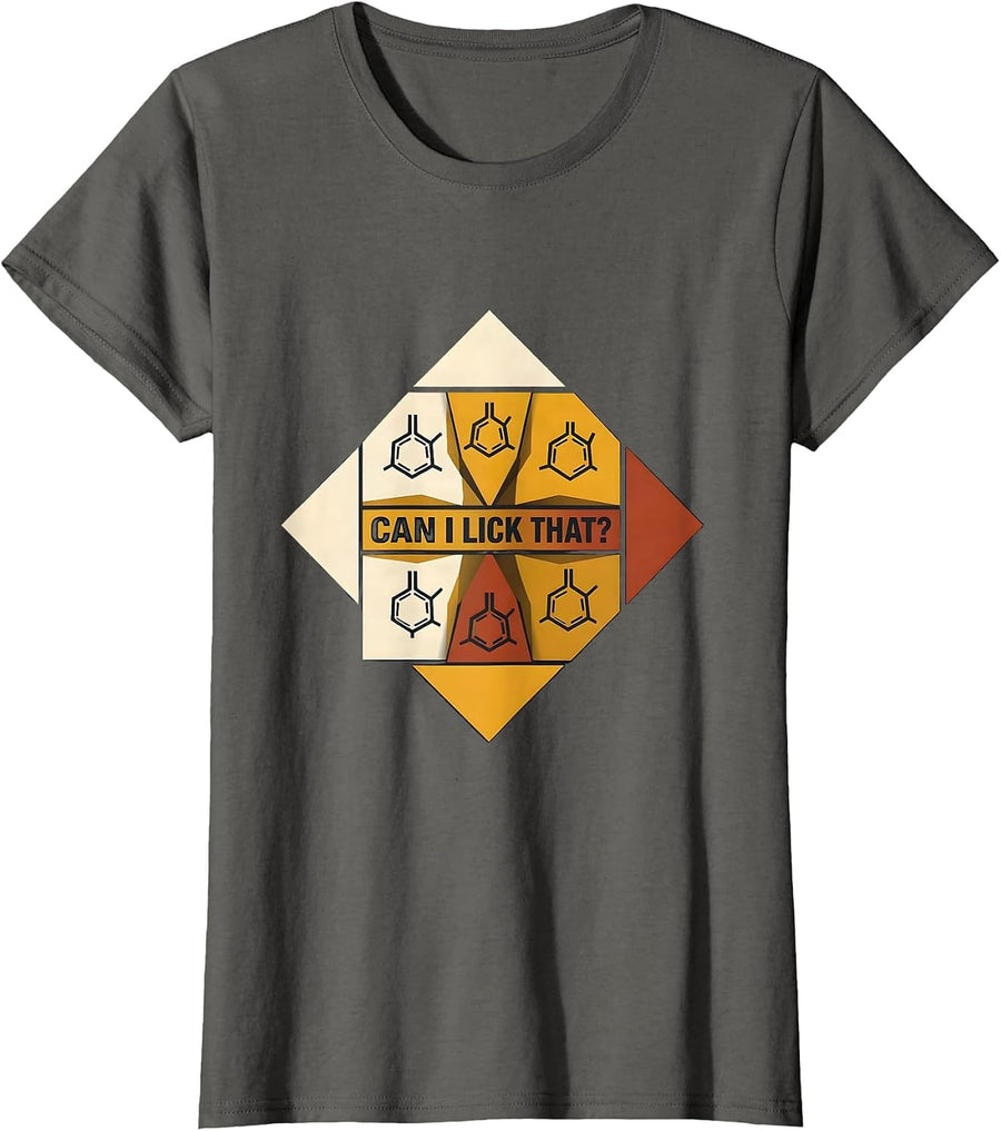 Can I Lick That Funny Periodic Table Science Teacher Humor T-Shirt, Women, Asphalt Grey, X-Small - As Pictured
