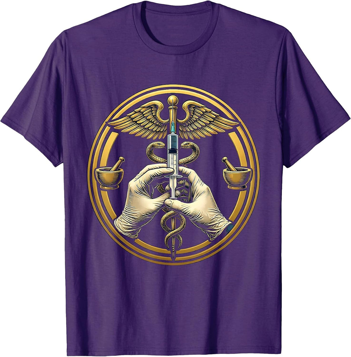 Pharmacy Technician Gloved Hands Syringe Graphic T-Shirt - Purple
