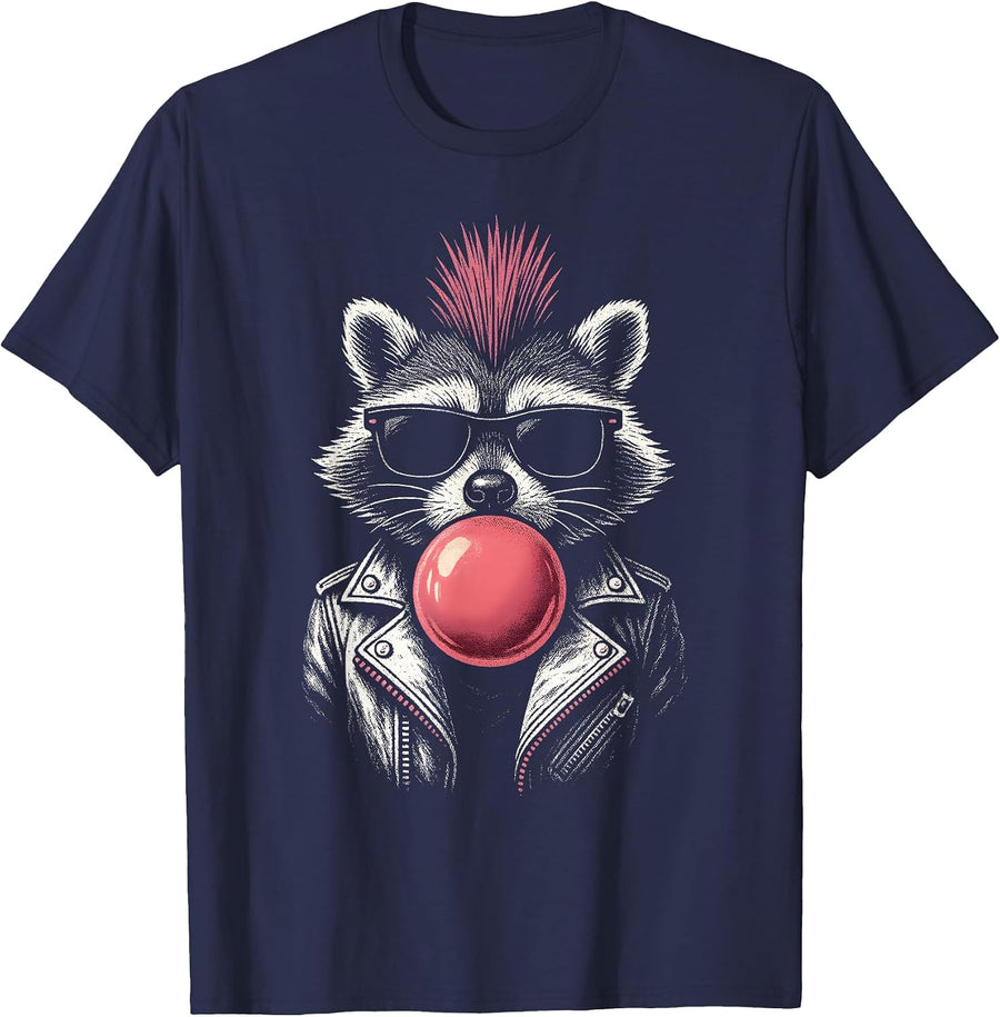 Raccoon Rock Music Men Women Kids Funny Raccoon T-Shirt - Navy Blue