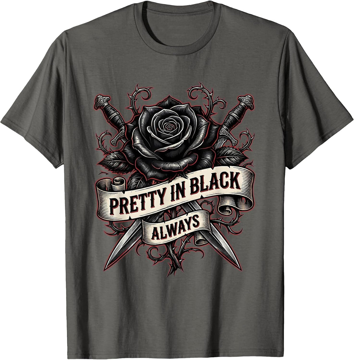 Pretty in Black Always Goth Aesthetic Design T-Shirt - Asphalt Grey