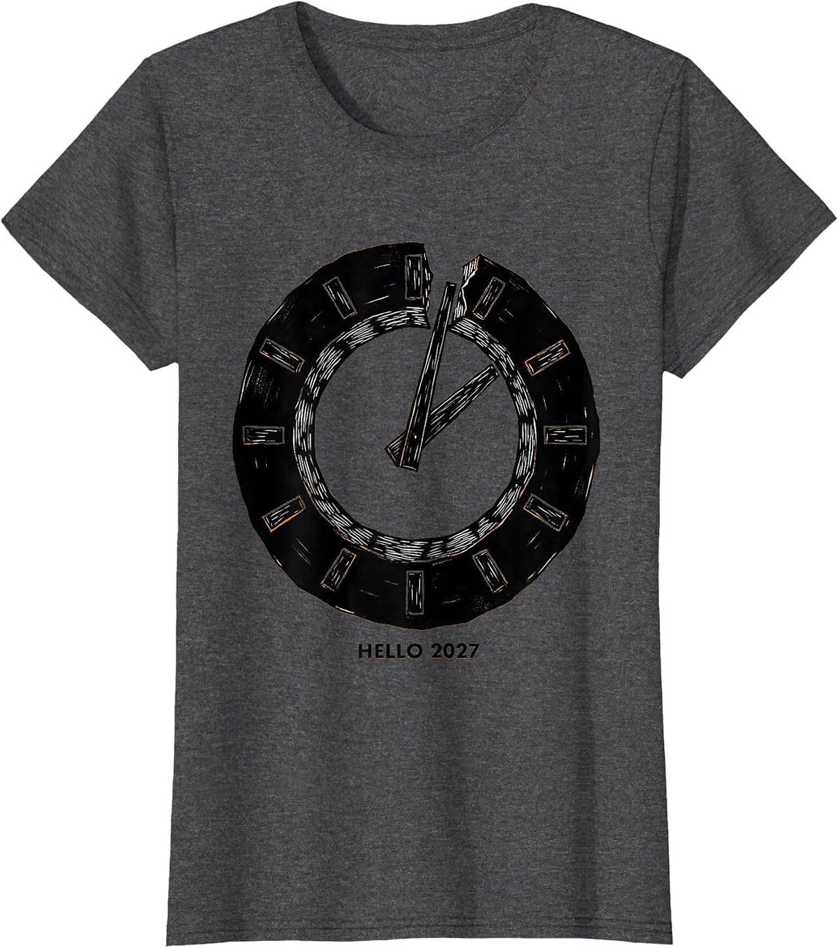 Women's Hello 2027 Linocut Family Matching New Year's Eve T-Shirt - Dark Heather Grey