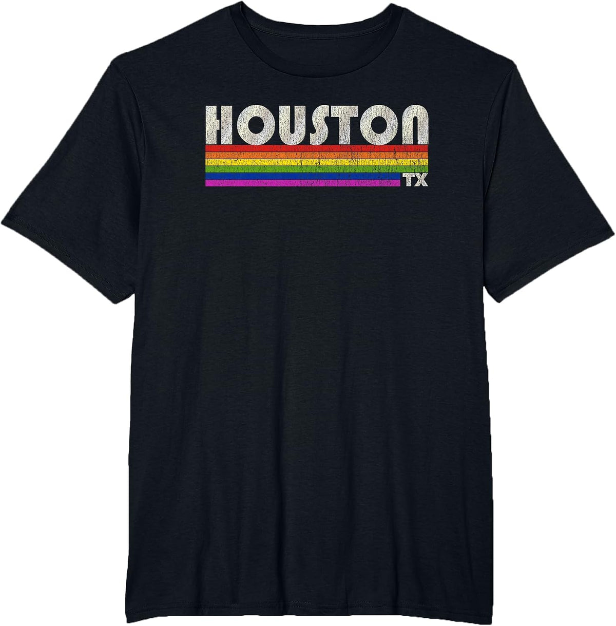 Vintage 80's Style Houston TX Gay Pride Month T-Shirt - Black