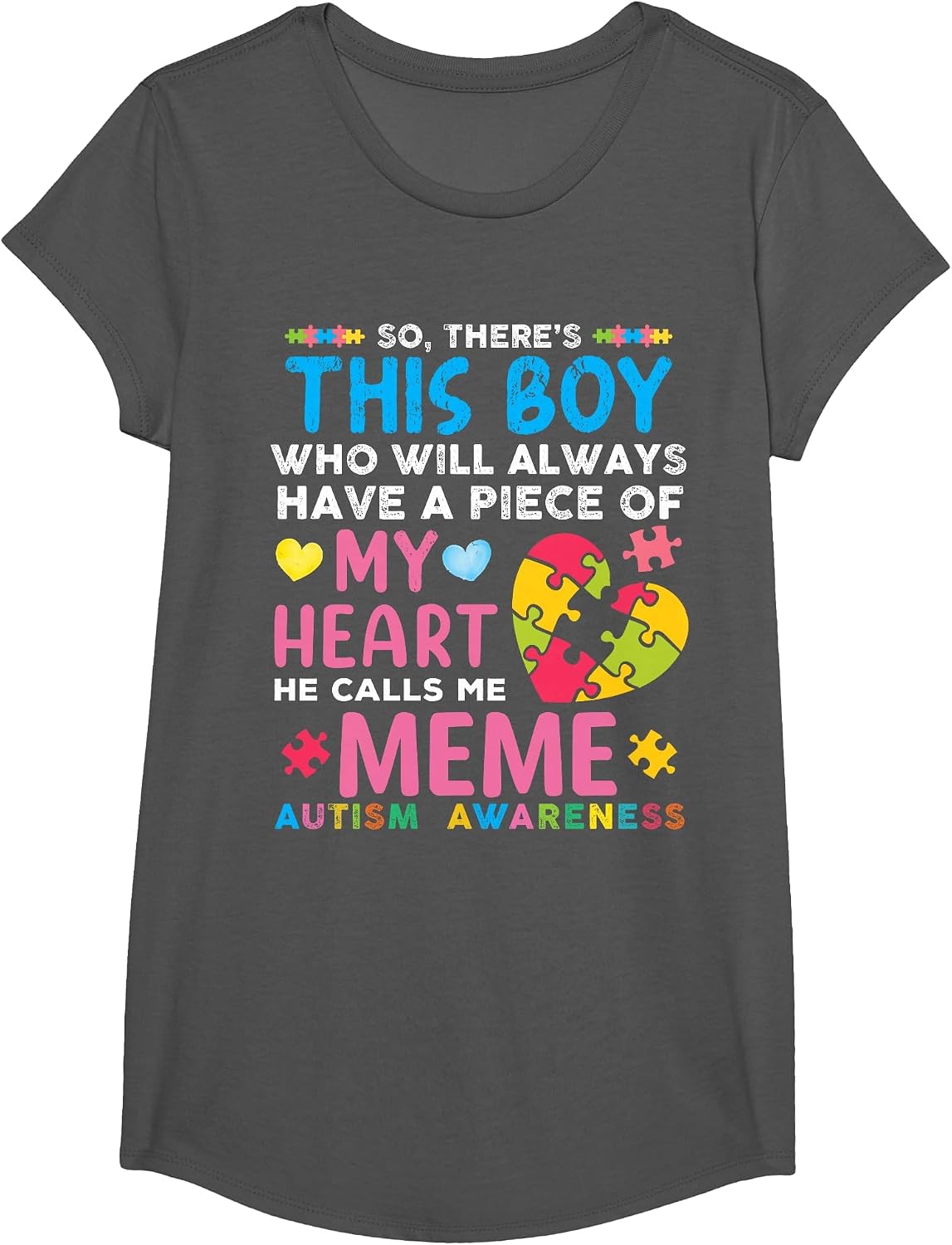 There's This Boy He Calls Me Meme Autism Awareness T-Shirt - Girls Asphalt Grey