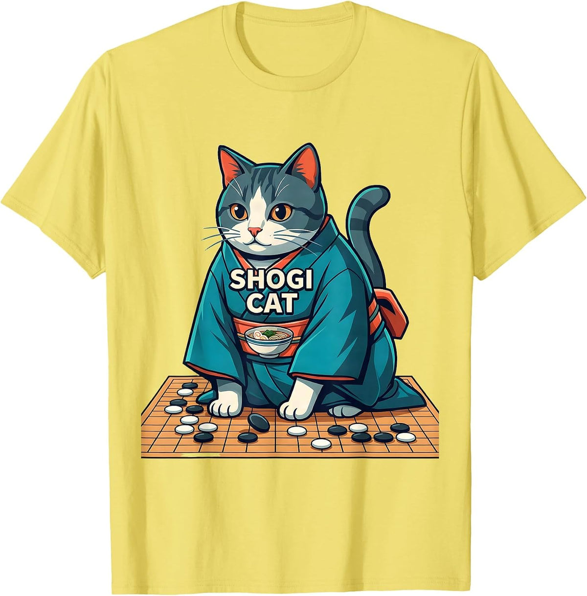 Men's Shogi Cat Funny Anime Gaming Ramen Cat Lover Gift T-Shirt - Lemon Yellow