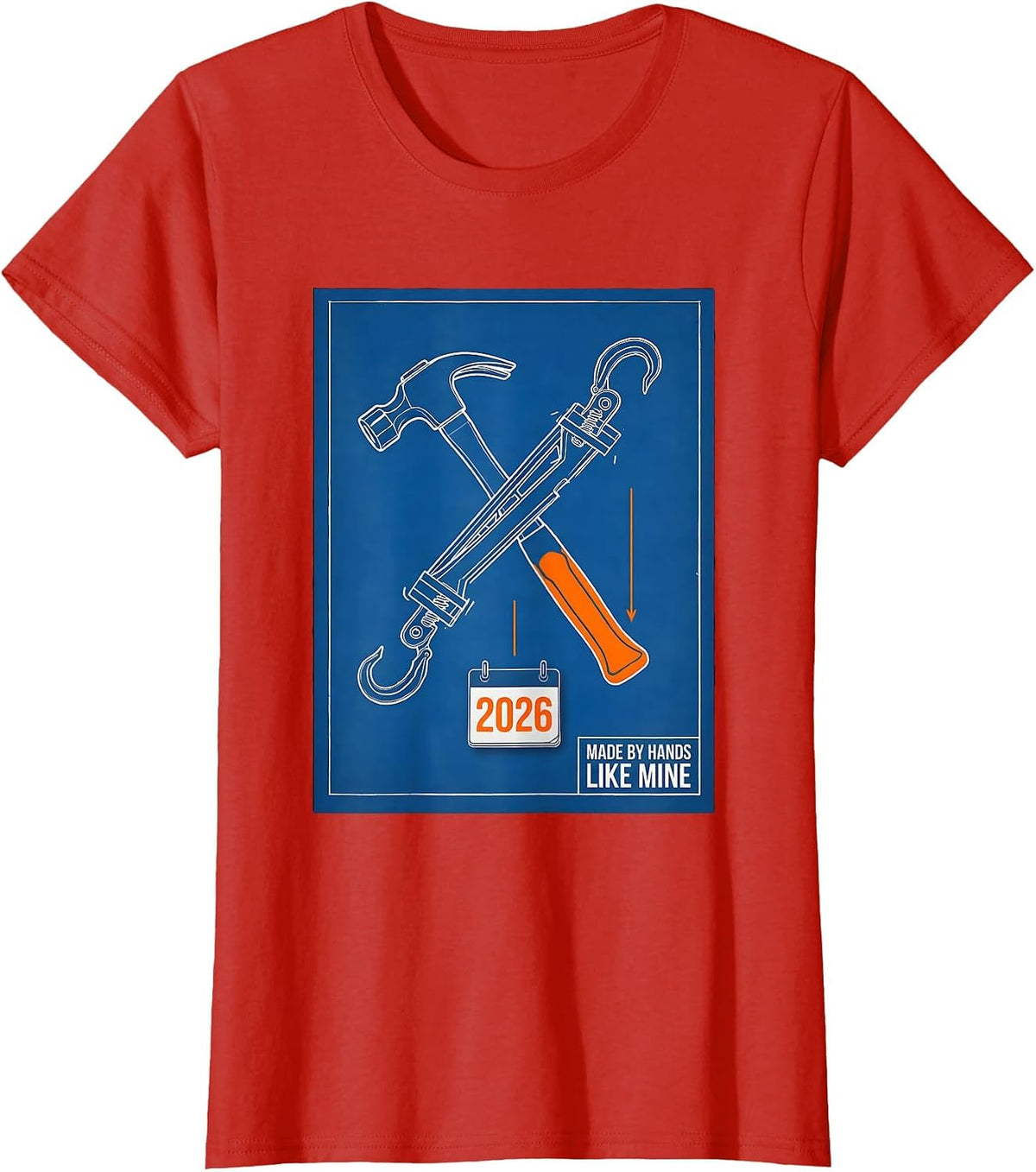 Women's Made By Hands Like Mine Technical Blueprint Blue Collar T-Shirt - Red