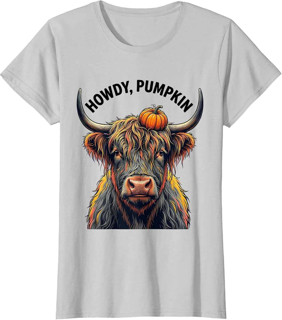 Howdy, Pumpkin Funny Highland Cow Fall Seasonal Family Décor T-Shirt - Silver Grey