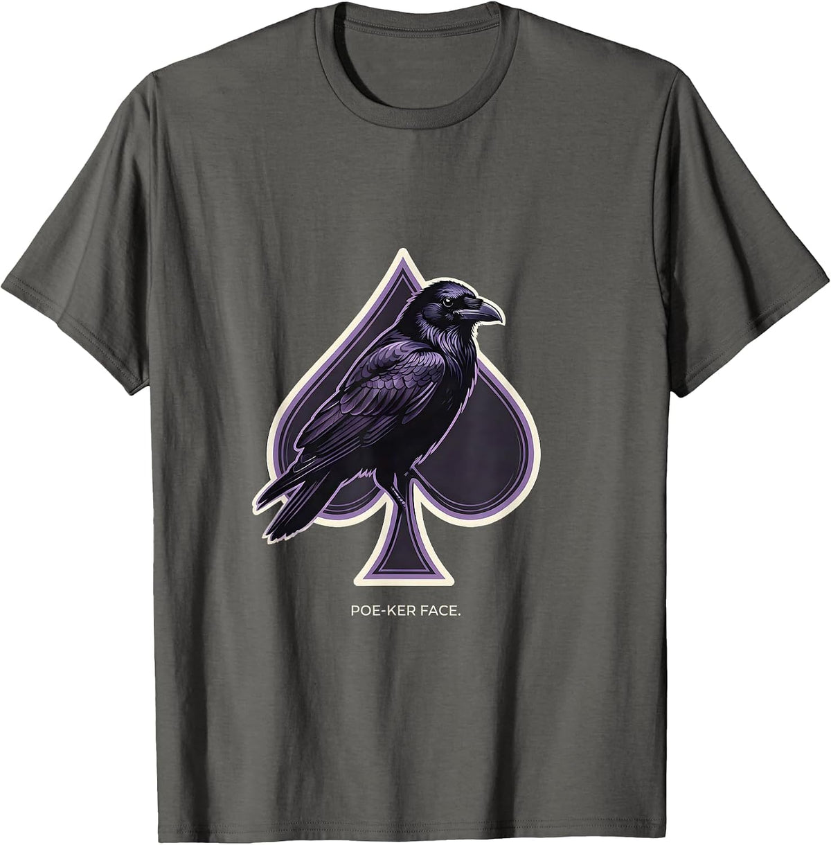 Poe-ker Face Gothic Edgar Allan Poe Raven Literature Humor T-Shirt - Asphalt Grey