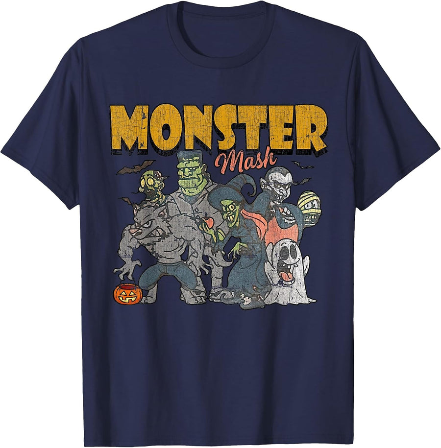 Monster Mash Vintage Ghost Halloween Funny T-Shirt - Navy Blue