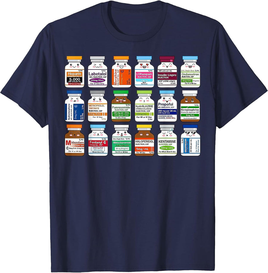 Funny Medication Vial Pharmacist Pharmacy Technician Nursing T-Shirt - Navy Blue