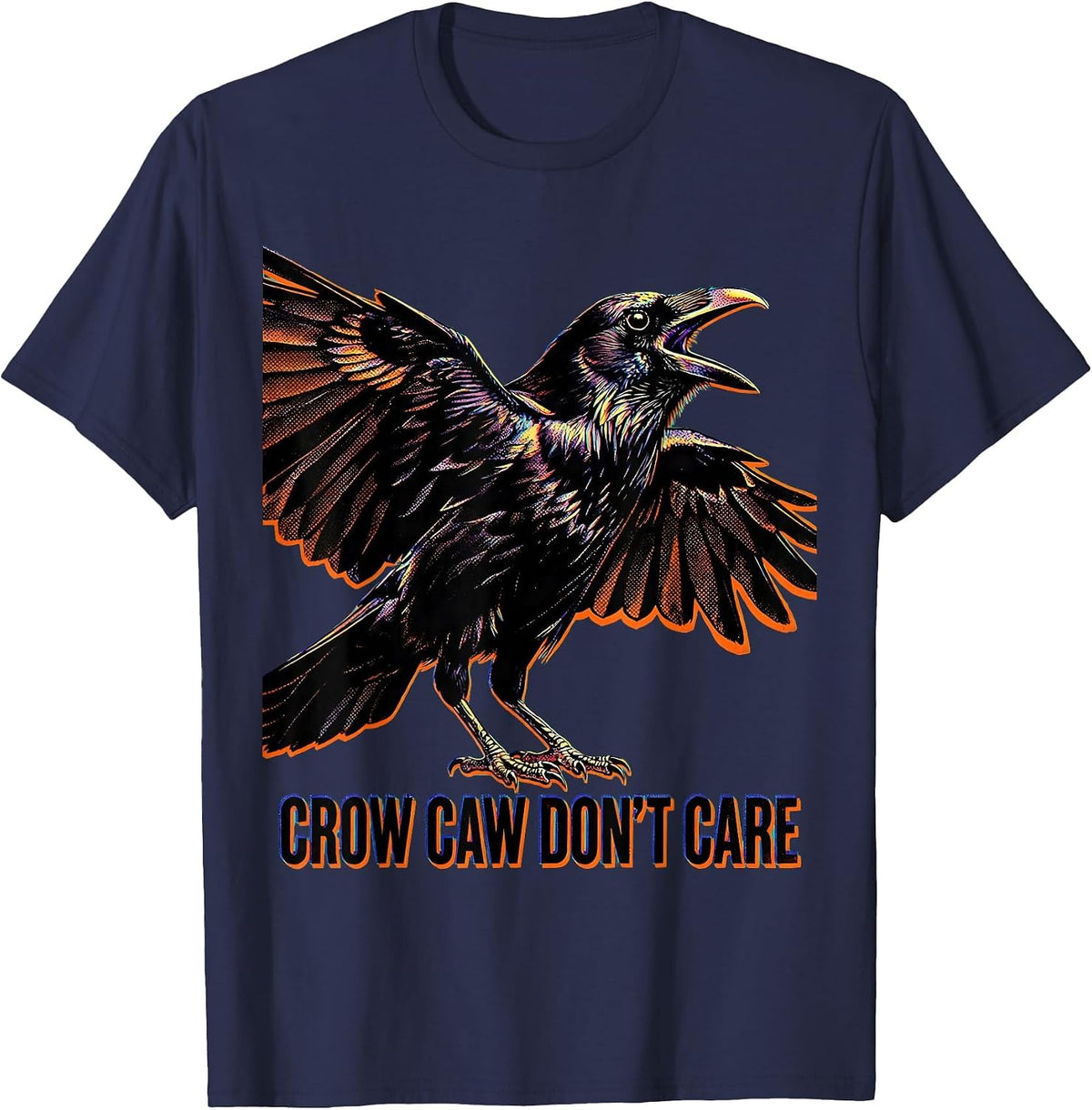 Crow Caw Don't Care Bold Bird Design T-Shirt - Navy Blue