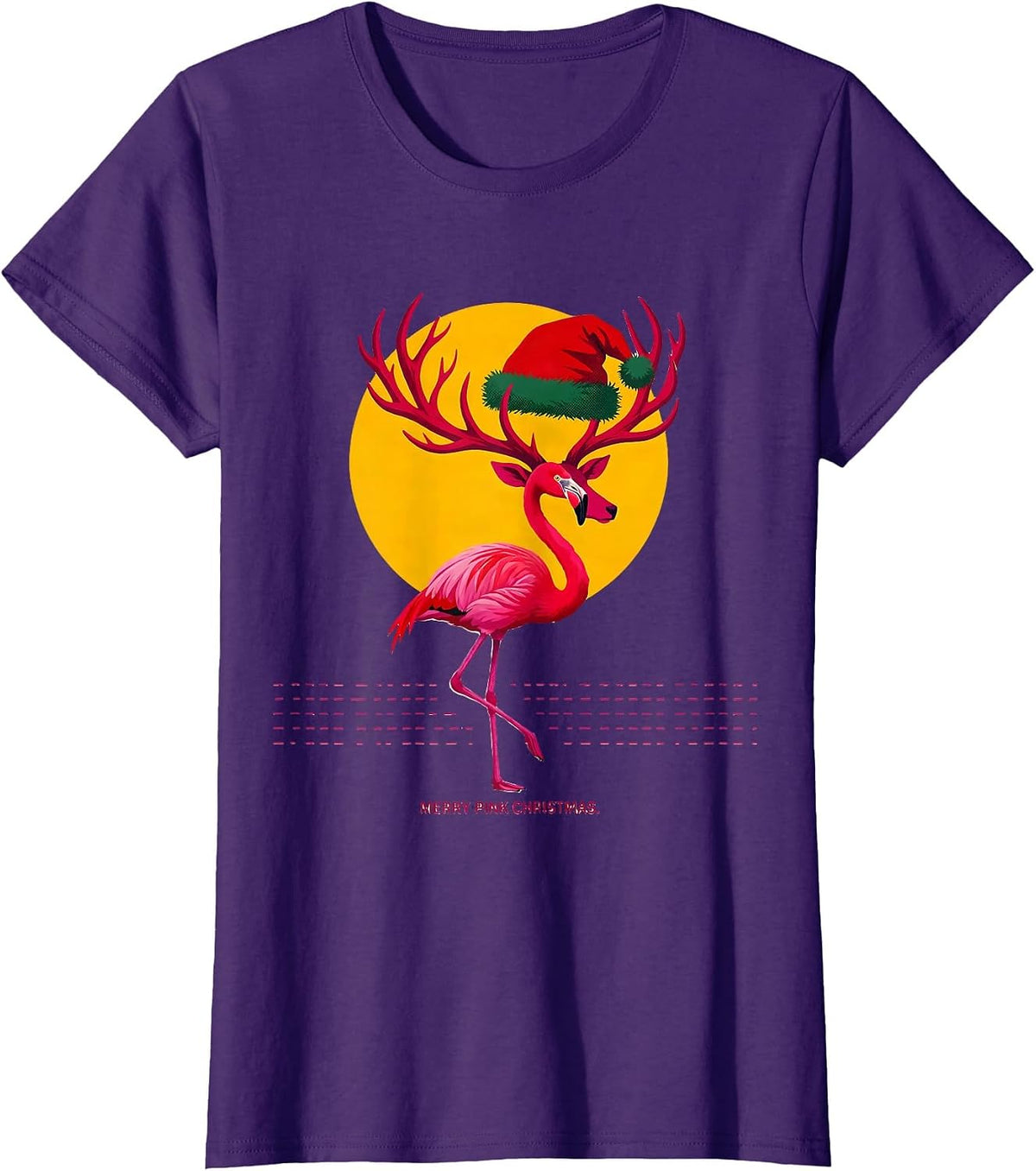 Women's Merry Pink Christmas Flamingo Santa Hat Holiday Humor T-Shirt - Purple