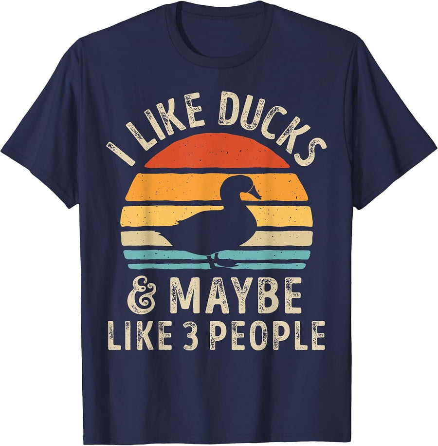 I Like Ducks and Maybe Like 3 People Duck Farm Farmer Retro T-Shirt - Navy Blue