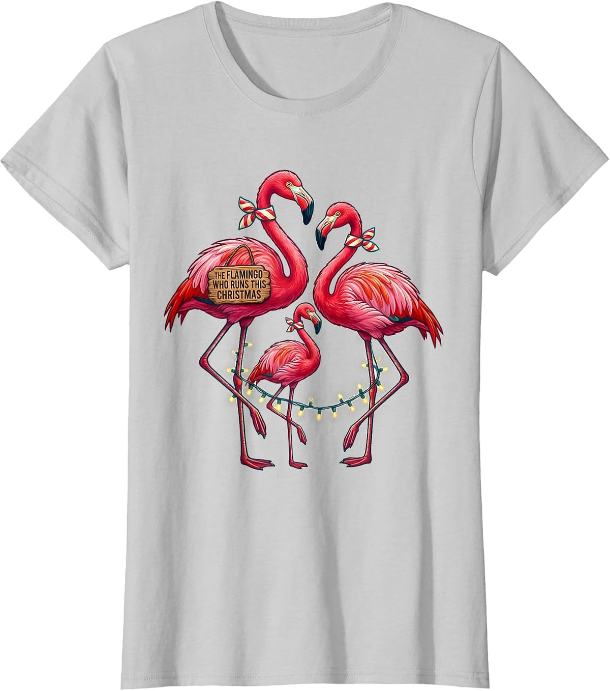 Women's The Flamingo Who Runs This Christmas Funny Pink Flamingo T-Shirt - Silver Grey