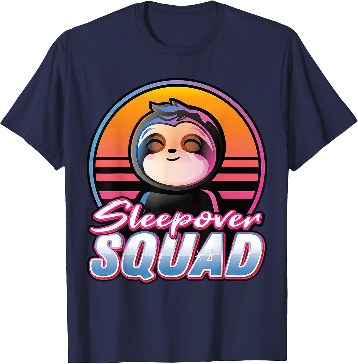 Sleepover Squad Slumber Party Overnight Sloth Pajama T-Shirt - Navy Blue
