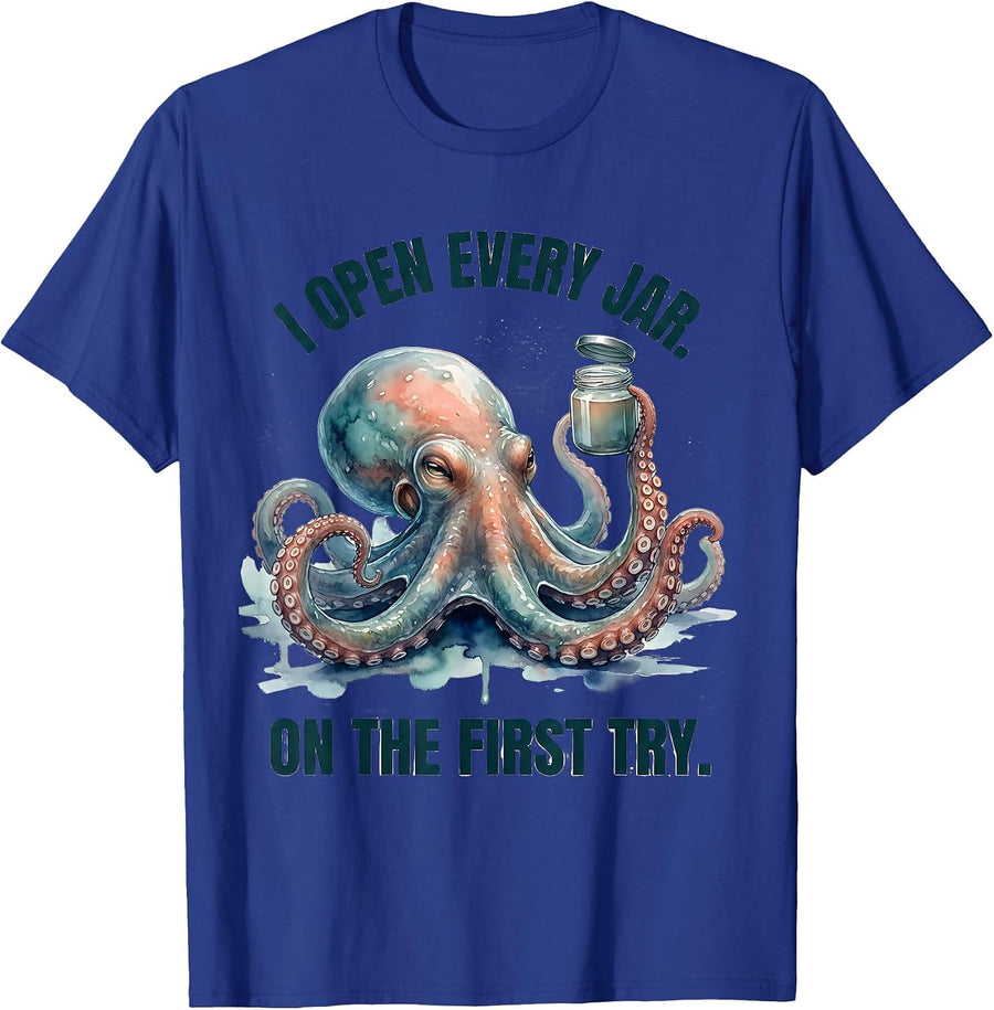 I Open Every Jar On The First Try Funny Octopus Watercolor T-Shirt - Royal Blue