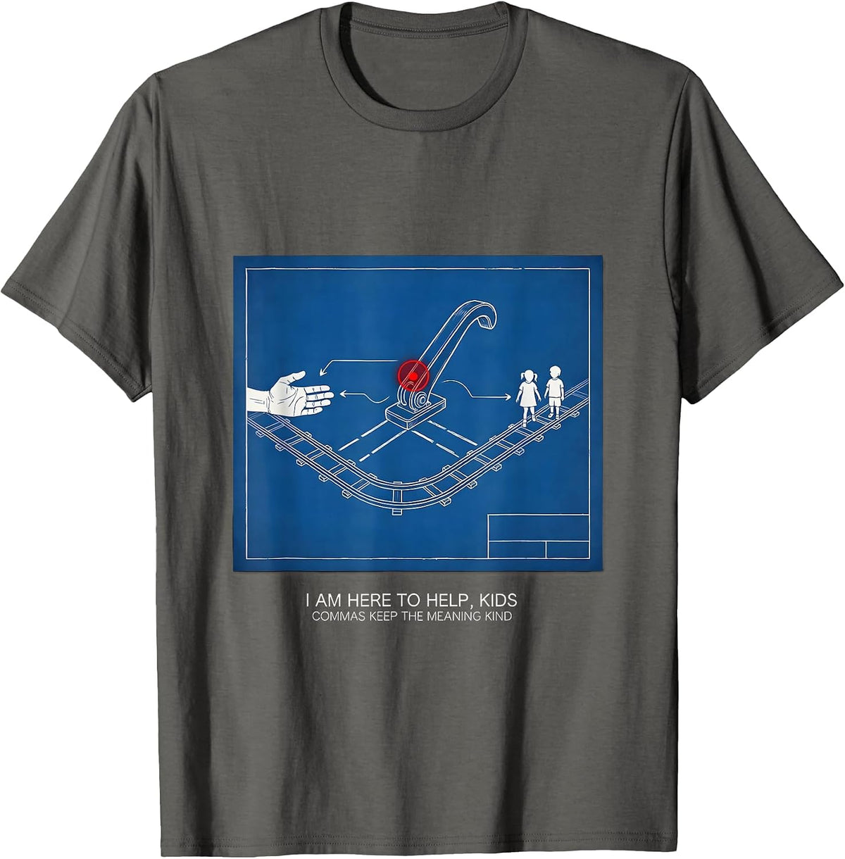 I Am Here To Help, Kids — Commas Keep The Meaning Kind T-Shirt - Asphalt Grey