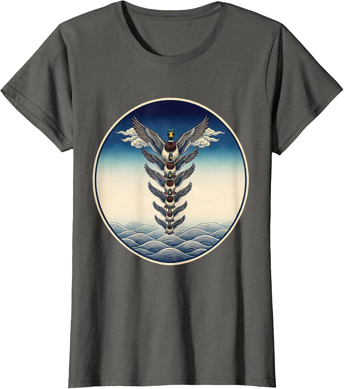 Women's Flock of Ducks V Formation Flying Illustration T-Shirt - Asphalt Grey