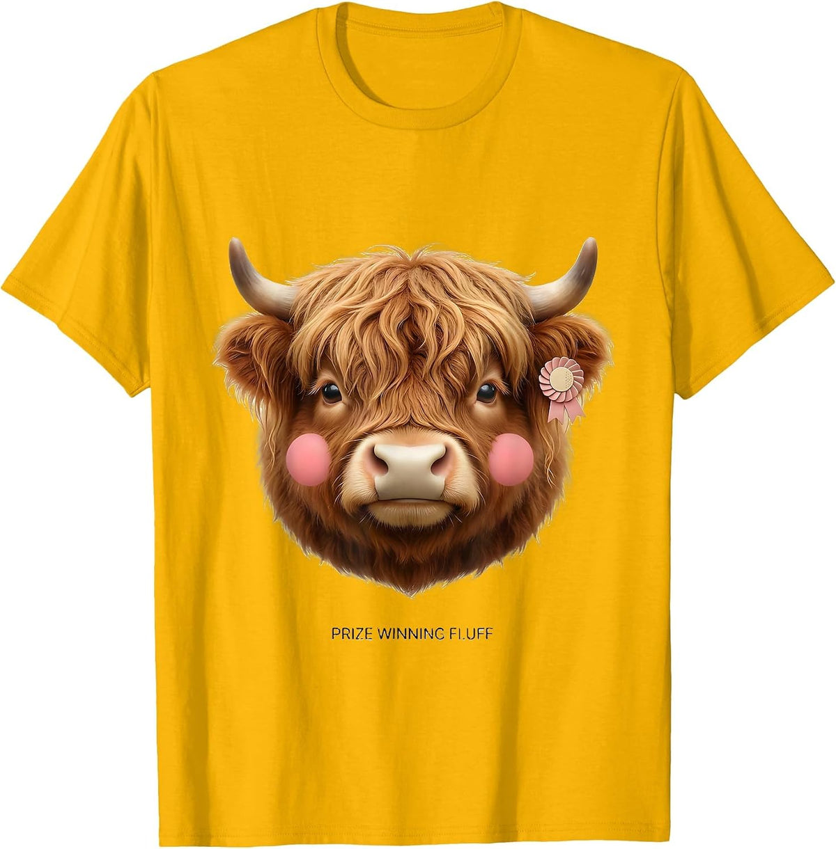 Prize Winning Fluff Cute Kawaii Highland Cow Animal Lover T-Shirt - Golden Yellow