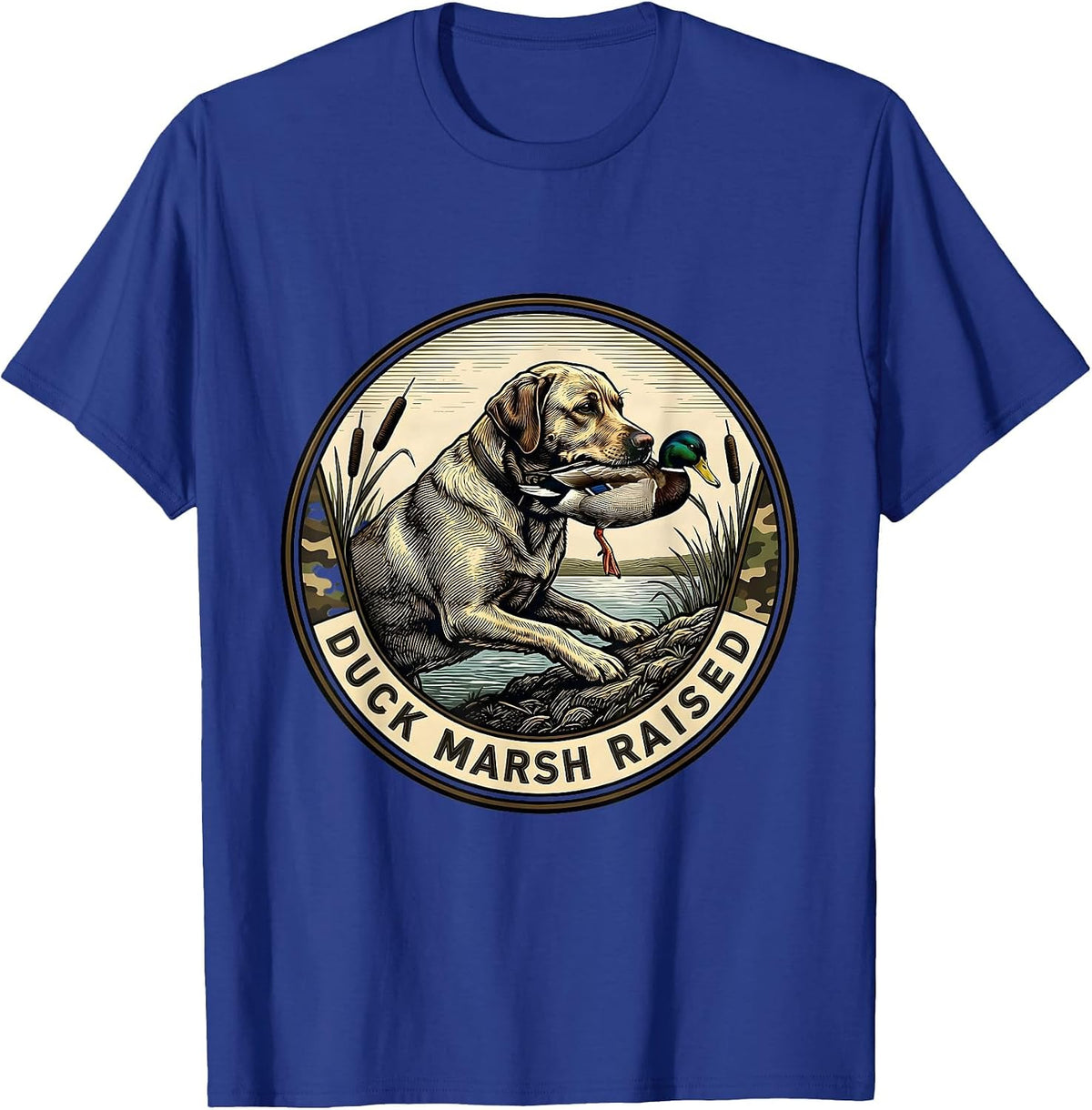 Men's Duck Marsh Raised Labrador Hunting Dog Waterfowl Youth T-Shirt - Royal Blue