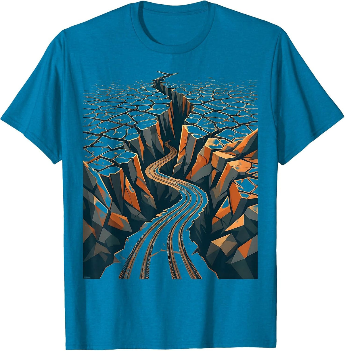Cracked Earth Downhill MTB Trail Graphic T-Shirt - Sapphire Blue