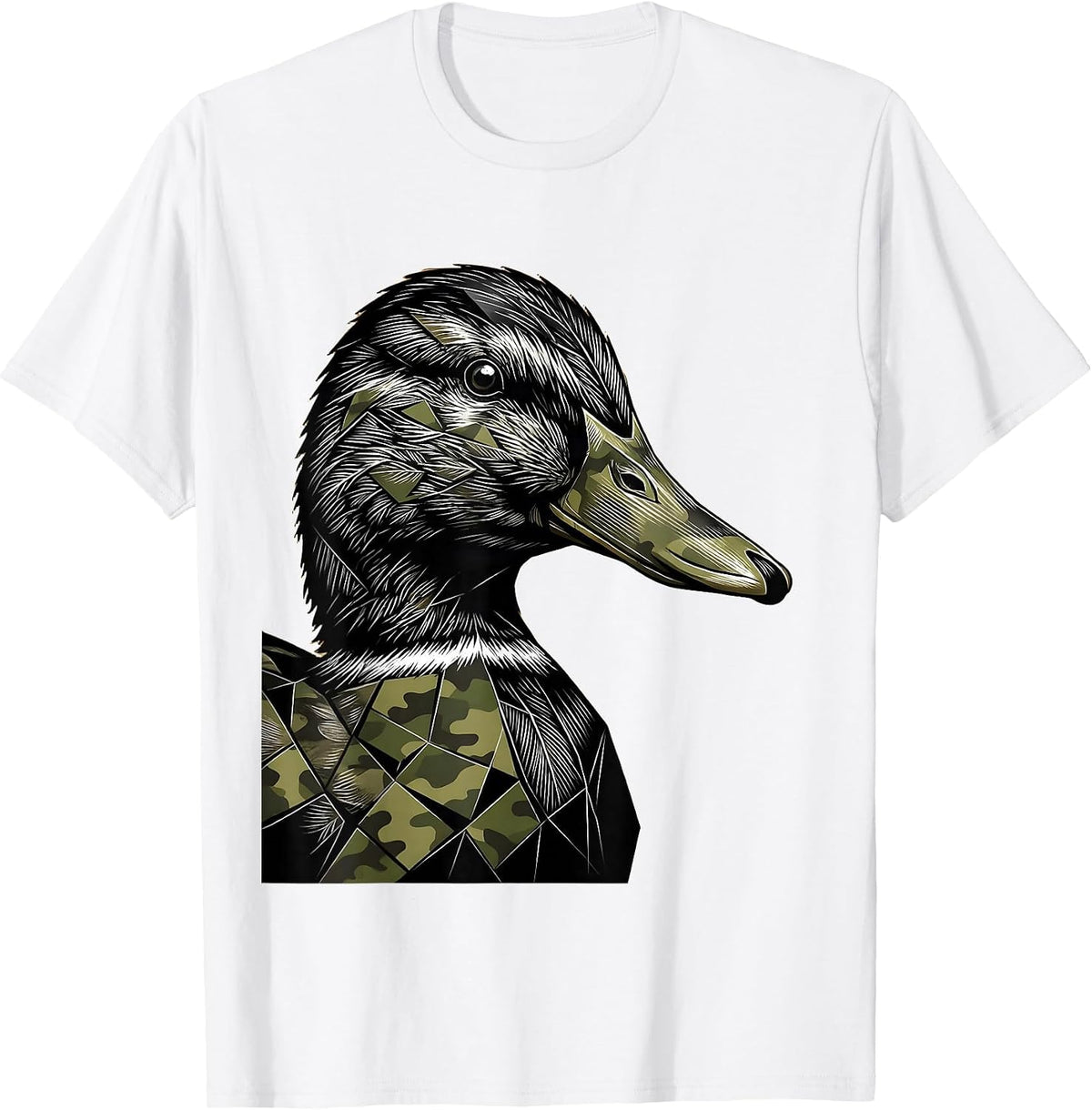 Men's Duck Camo Geometric Mosaic Graphic Tee T-Shirt - White