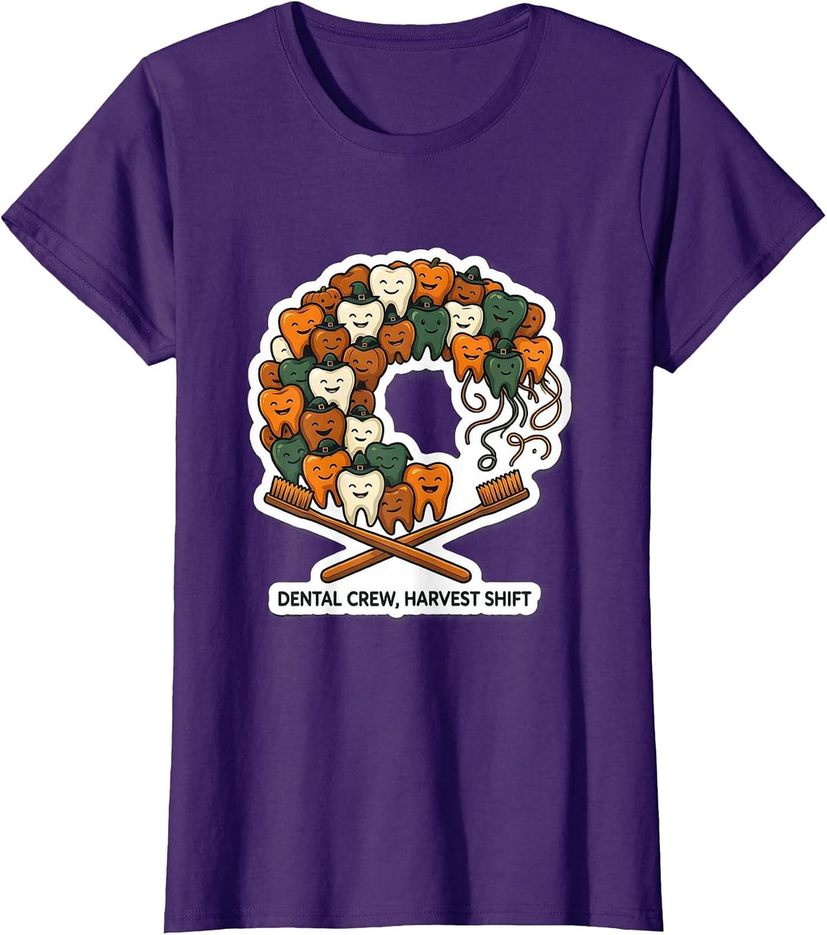 Women's Dental Crew Harvest Shift Funny Dental Team Holiday Crew T-Shirt - Purple