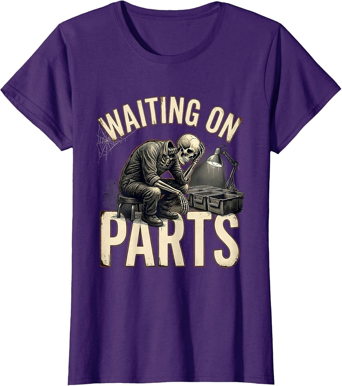 Women's Waiting On Parts Distressed Mechanic Auto Repair Technician T-Shirt - Purple