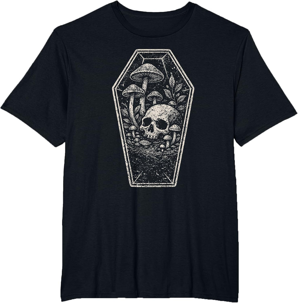 Skull Mushroom Grunge Skeleton Dark Coffin Forest Aesthetic T-Shirt - Black