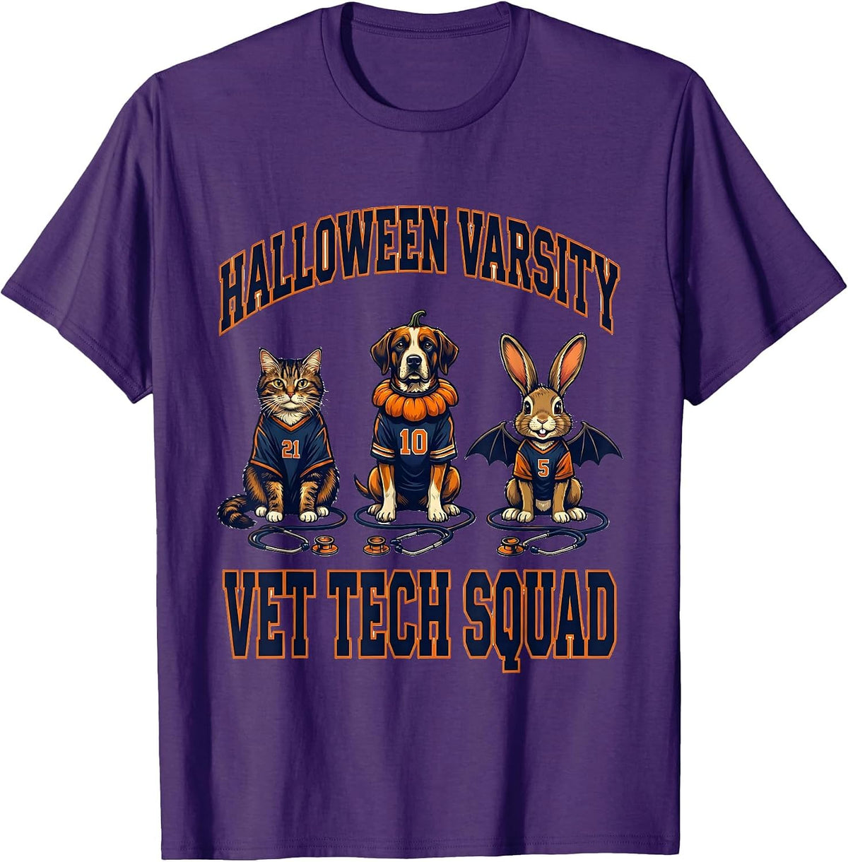 Halloween Varsity Vet Tech Squad Funny Veterinary Clinic T-Shirt - Purple