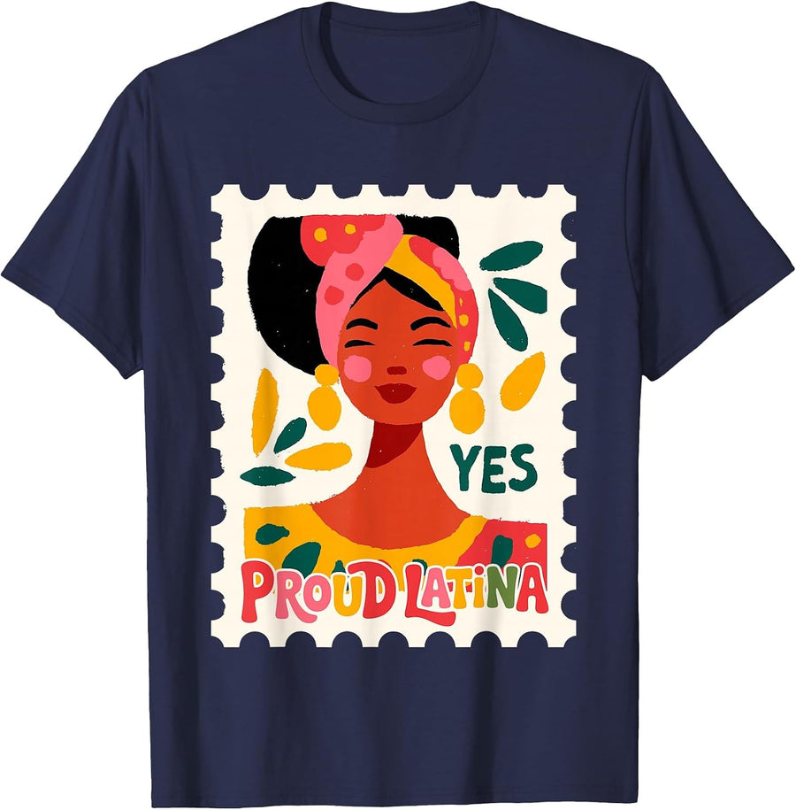 Proud Latina Hispanic Heritage Empowerment Design T-Shirt - Navy Blue