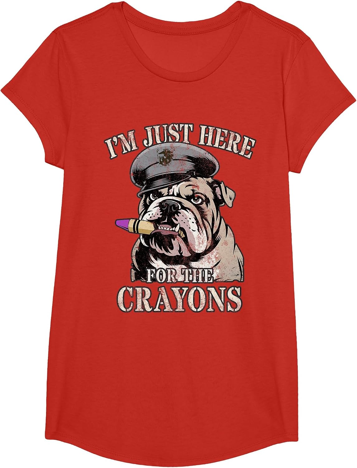 Sarcastic I'm JUST HERE for Crayons Eater Corps Jarhead Crew T-Shirt - Girls Red