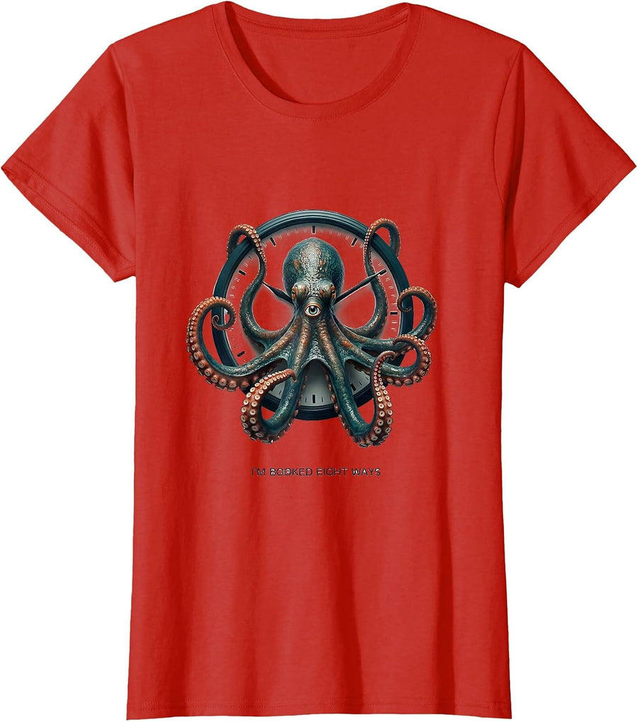 Women's I'm Booked Eight Ways Vintage Octopus Marine Biology Fan T-Shirt - Red