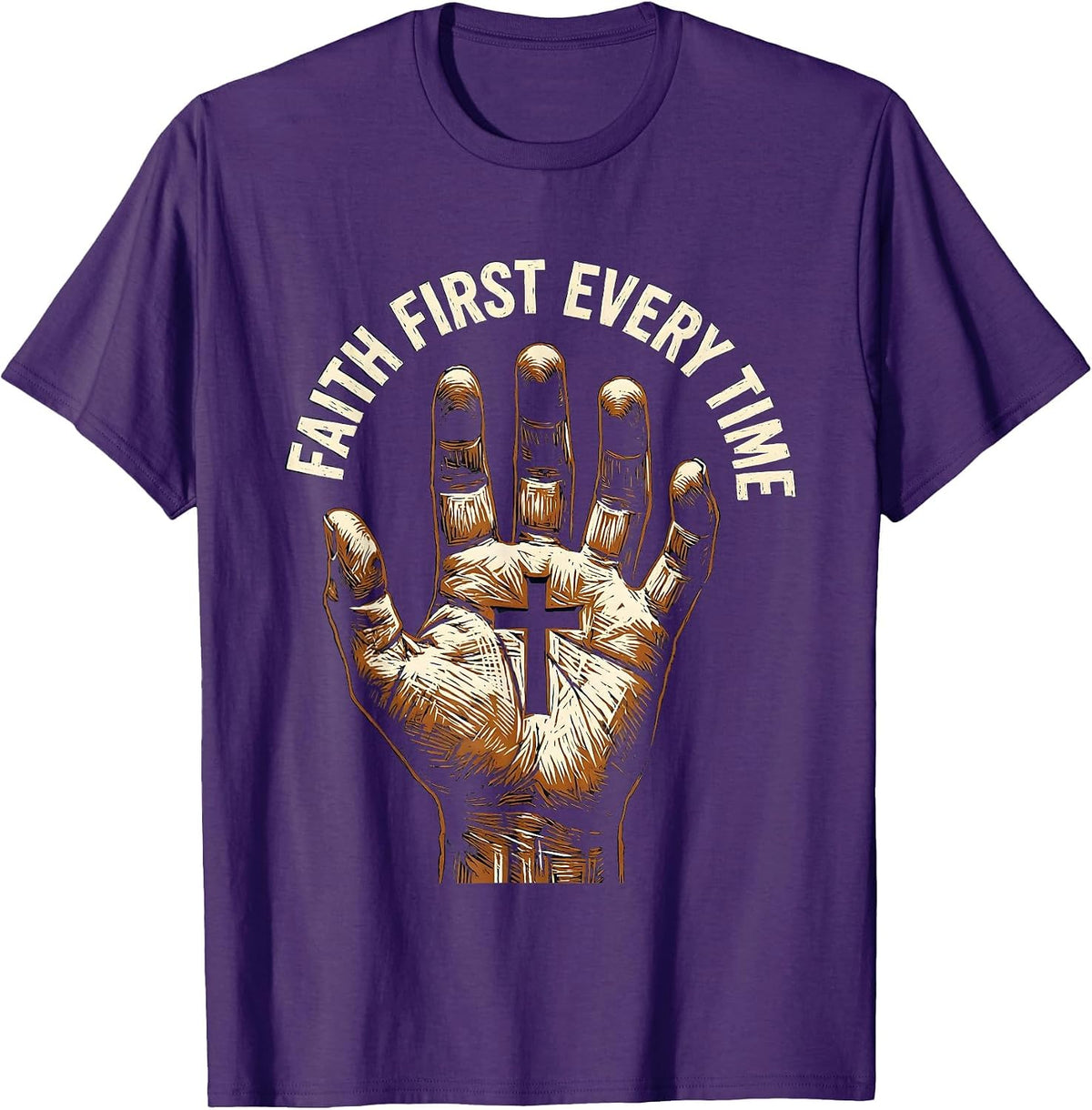 Faith Over Fear Faith First Every Time Design T-Shirt - Purple