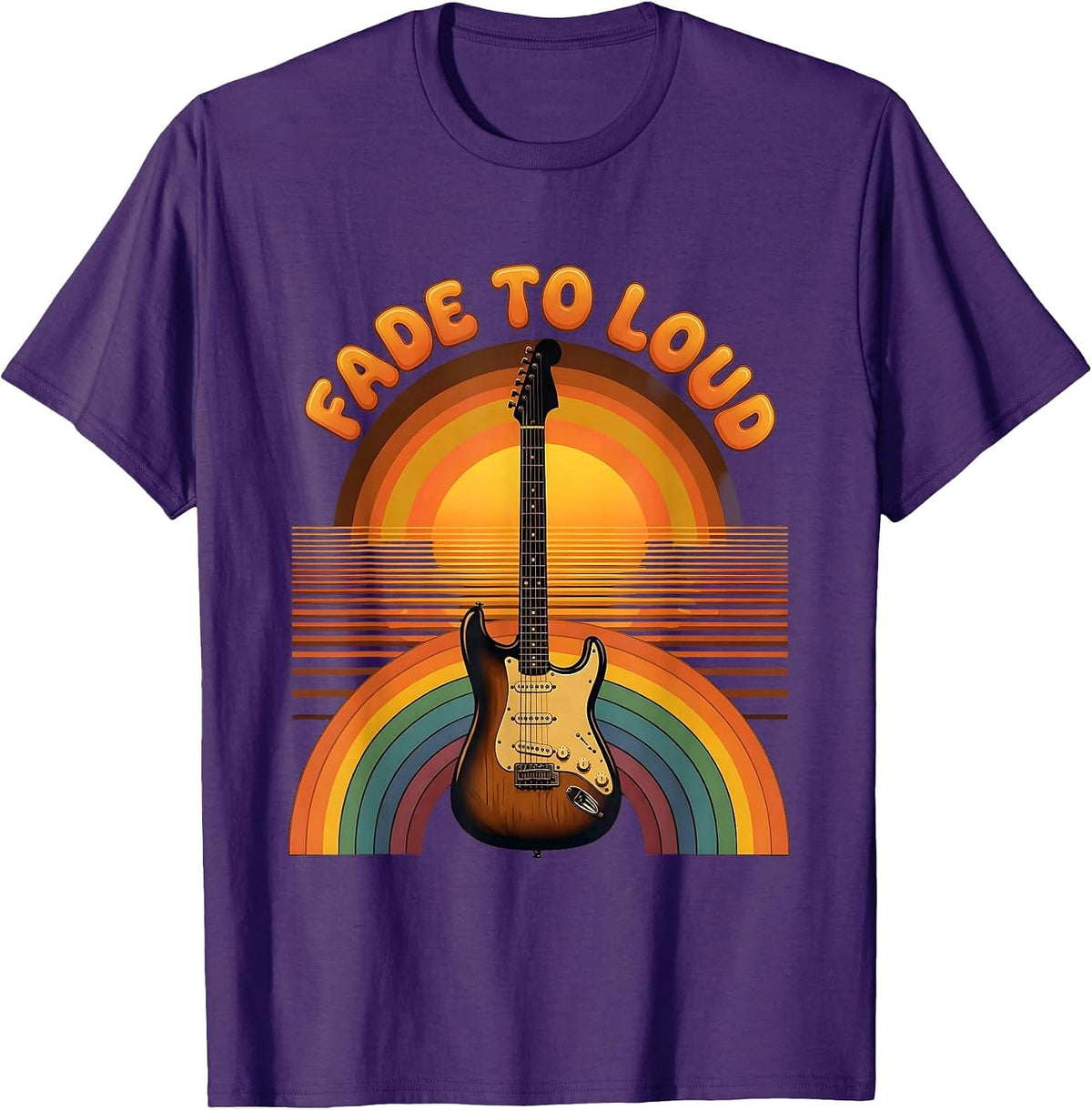 Men's Fade to Loud 80s Rock Band Graphic Design T-Shirt - Purple