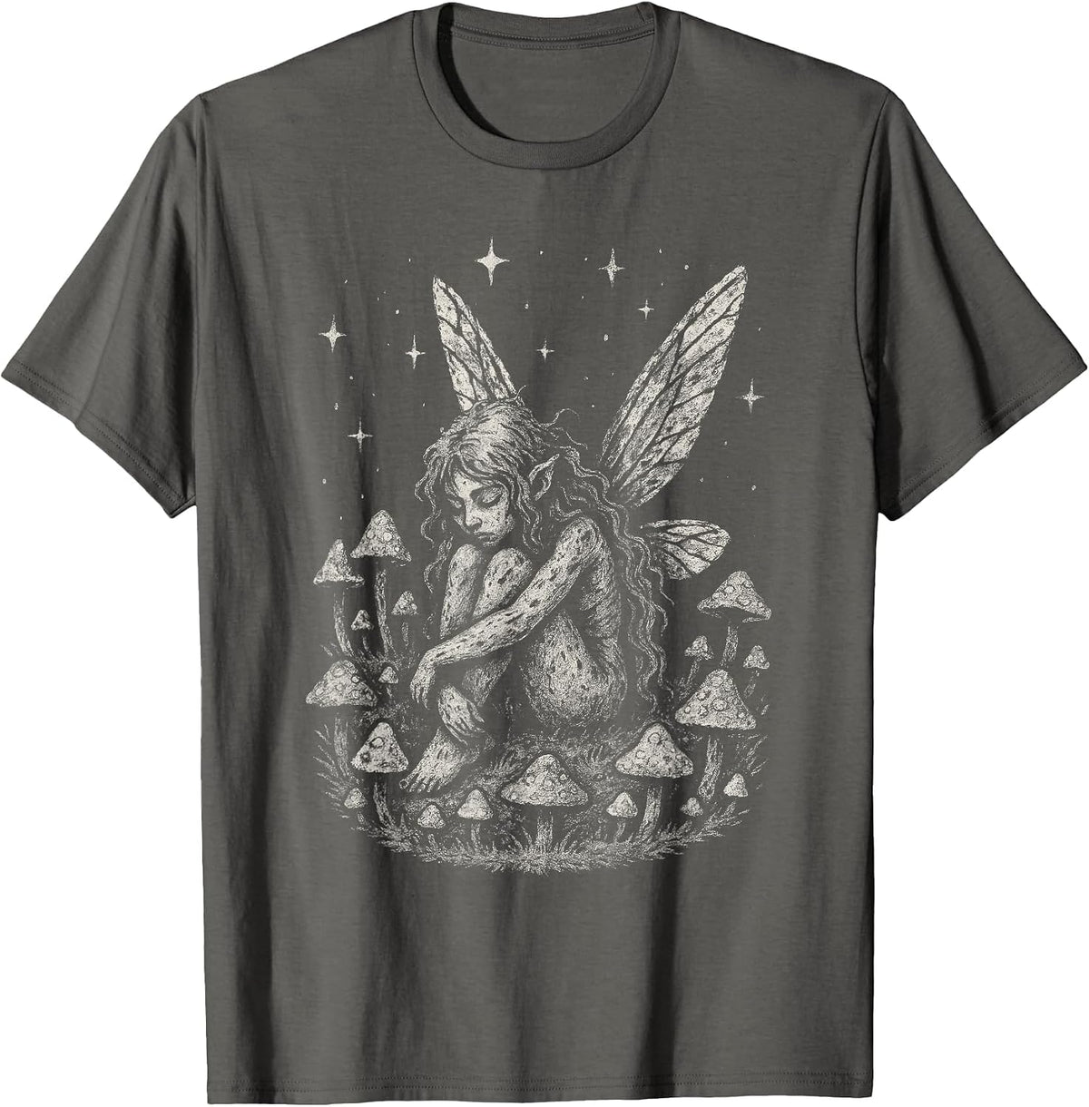 Fairy Elf Grunge Dark Fairycore Mushroom Forest Alt Goth T-Shirt - Asphalt Grey