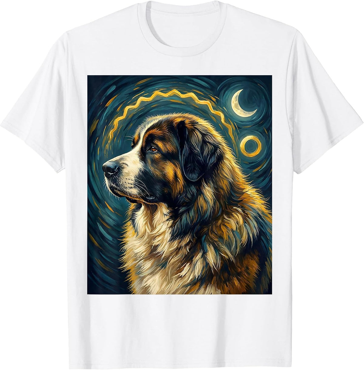 Men's Great Pyrenees Van Gogh Starry Night Dog Breed Portrait T-Shirt - White