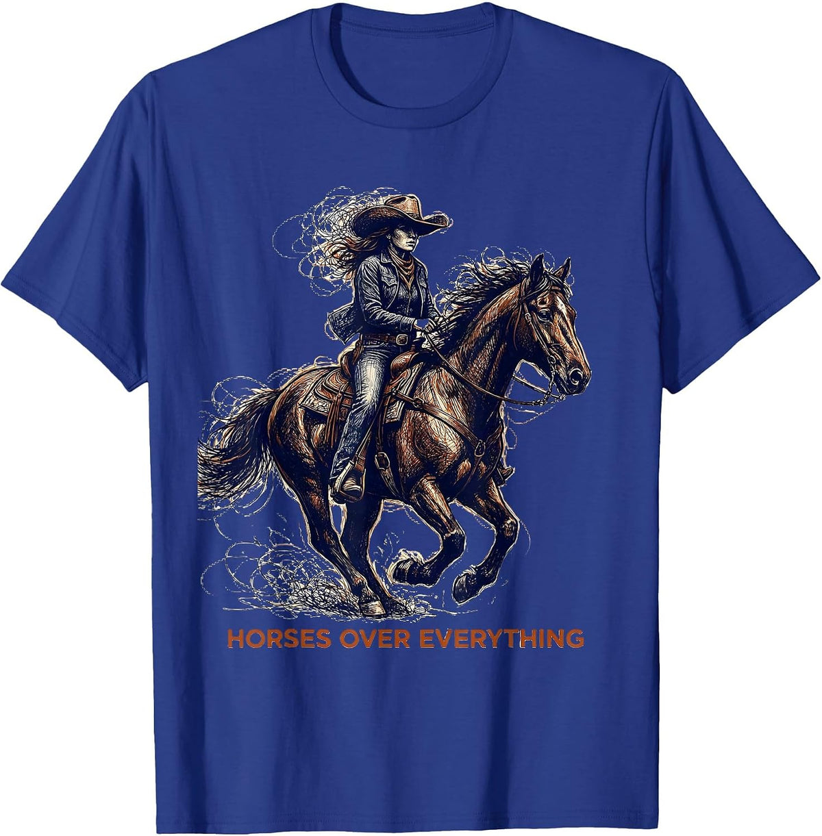 Men's Horses Over Everything Cowgirl Design T-Shirt - Royal Blue