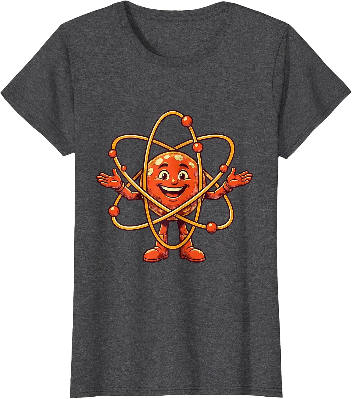 Women's Science Teacher Atom Model Glowing Nucleus Graphic T-Shirt - Dark Heather Grey