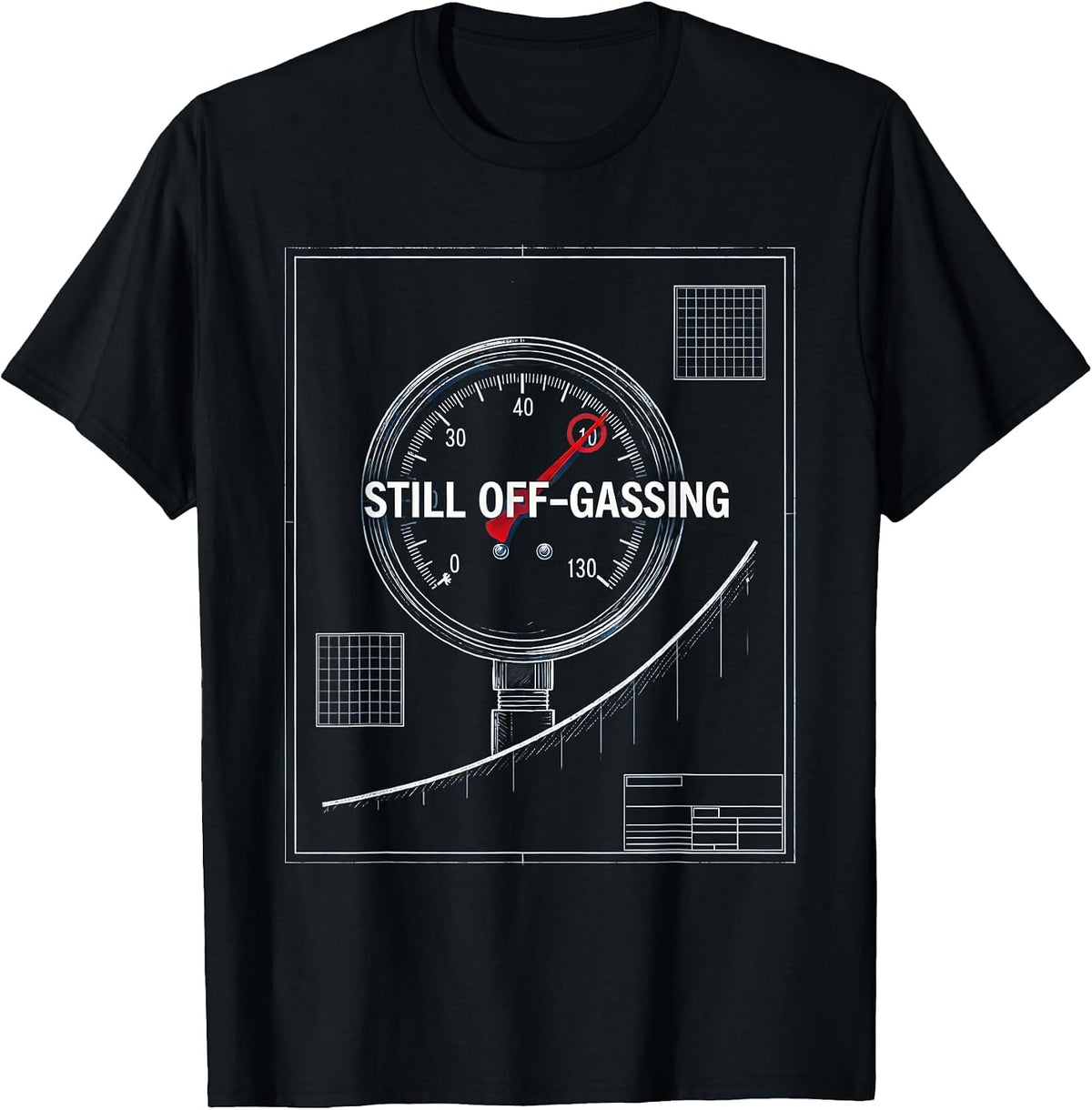 Men's Still Off-Gassing Funny Scuba Diver Technical Blueprint T-Shirt - Black