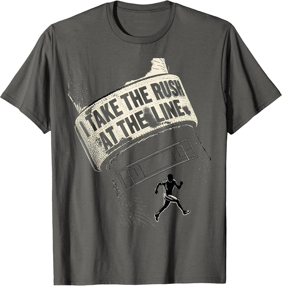 Men's I Take The Rush At The Line Funny Football Lineman Humor T-Shirt - Asphalt Grey